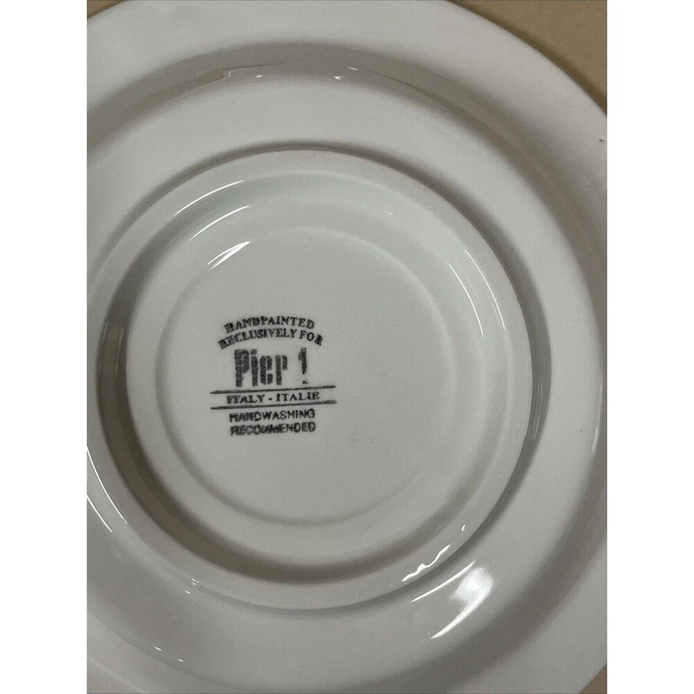 Set of  4 Pier 1 Hand Painted‎ ITALY Orange  Black Soup Bowls & Extra Big Mugs